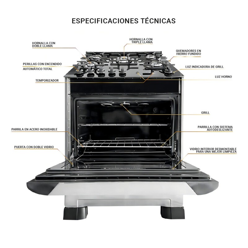 COCINA DECORATTO VETRO 5H SUPER GAS INOX *610000910 * Cocina Decoratto Vetro 5h Super Gas Inox *610000910 *