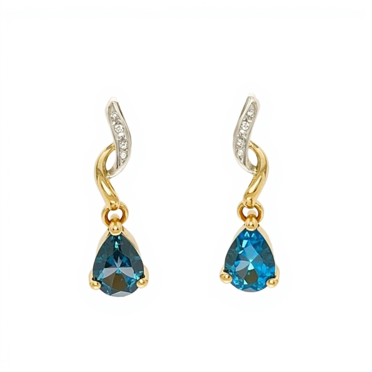Caravanas oro Gotas Topacio Azul- Oro bajo - Topacio azul y Zirconias- CA8003 - conpiedra 