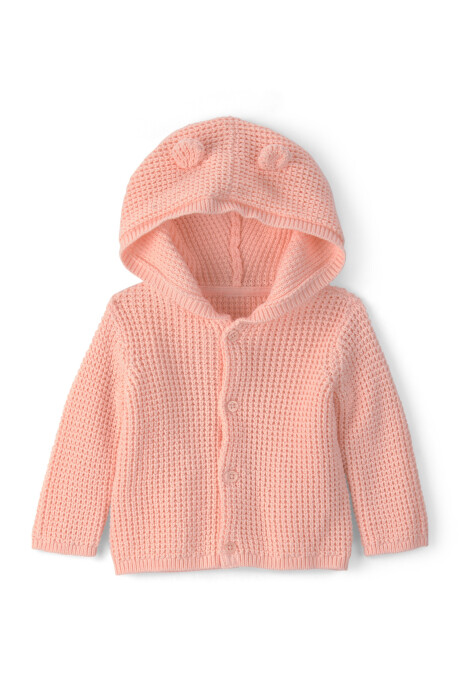 Saco de punto con capucha, rosado, diseño oso Sin color