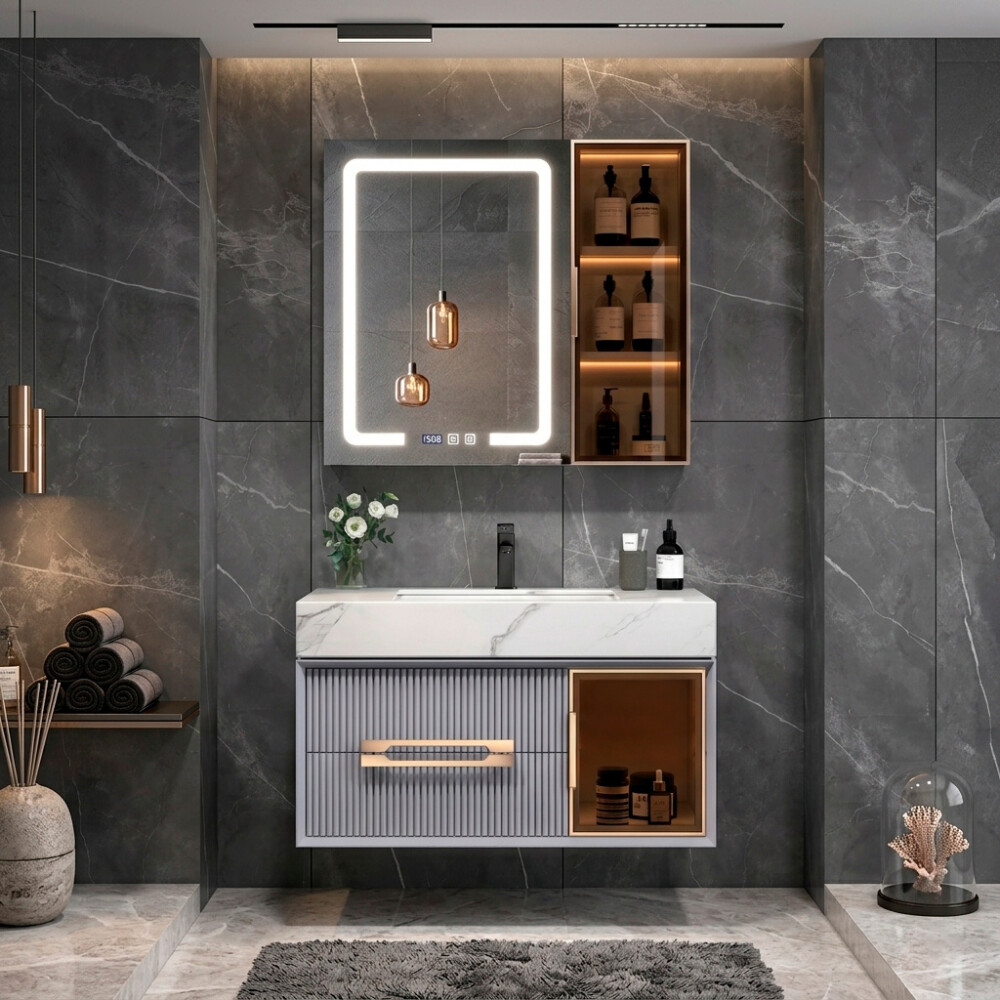 CONJUNTO DE BAÑO HABITARE MODELO LT1126-60G / MUEBLE + ESPEJO C/ LUZ LED - 60 cm Conjunto De Baño Habitare Modelo Lt1126-60g / Mueble + Espejo C/ Luz Led - 60 Cm