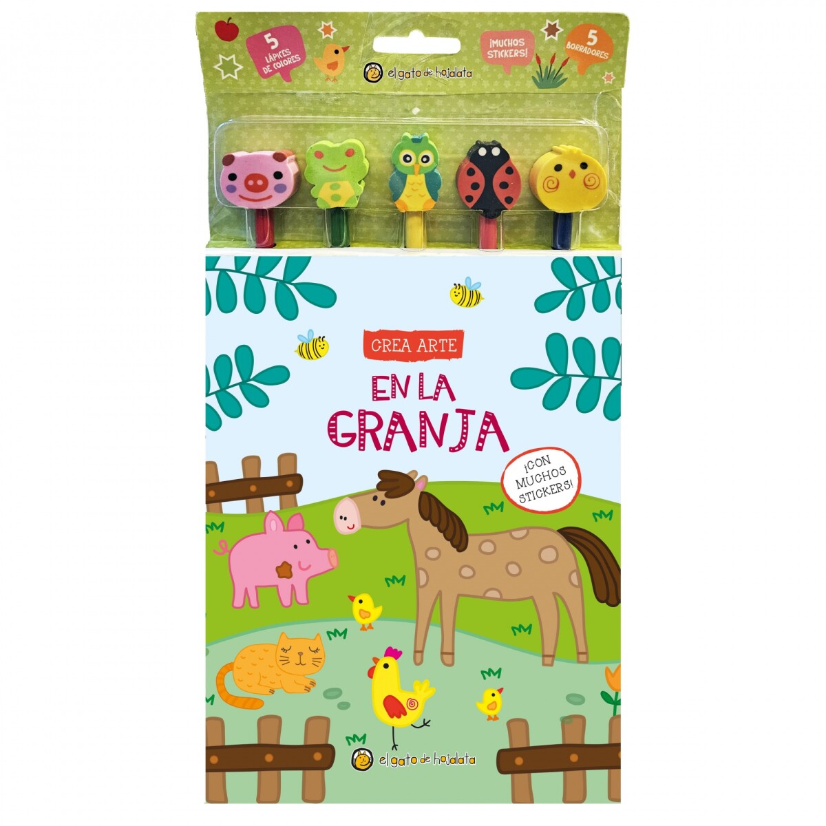 Set Crea Arte Lápices Borradores Stickers - GRANJA 