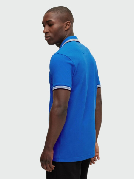 HUGO BOSS Polo de Algodón Piqué con Logo Contrastante Azul