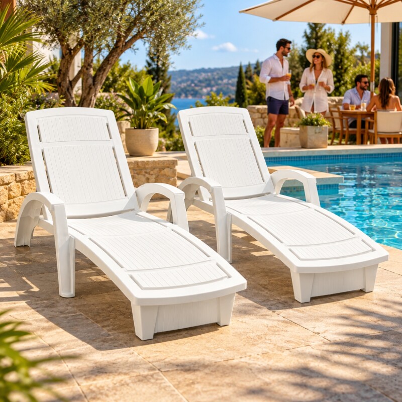 Reposera sole Set X2 para jardin con posiciones BLANCO