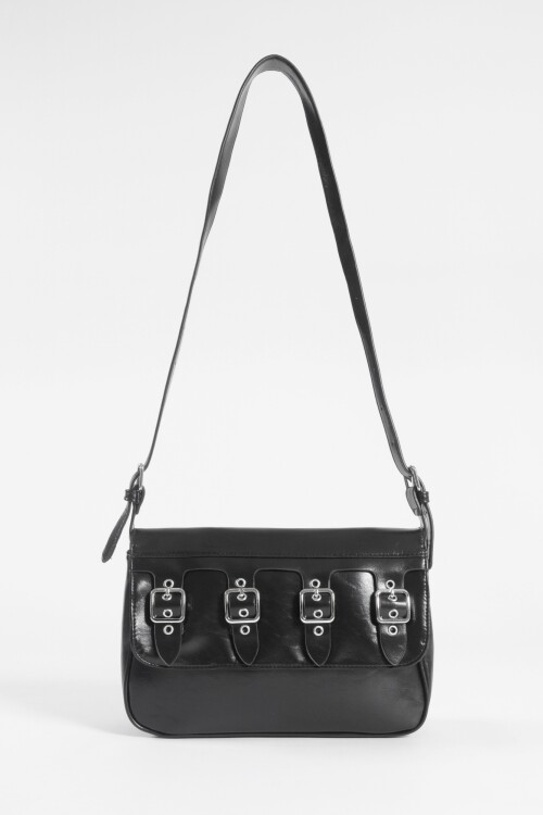 Bandolera con tapa y hebillas negro