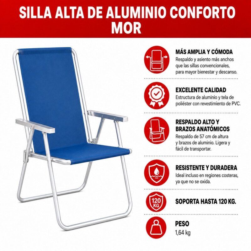 Silla Alta Conforto Aluminio AZUL OSCURO