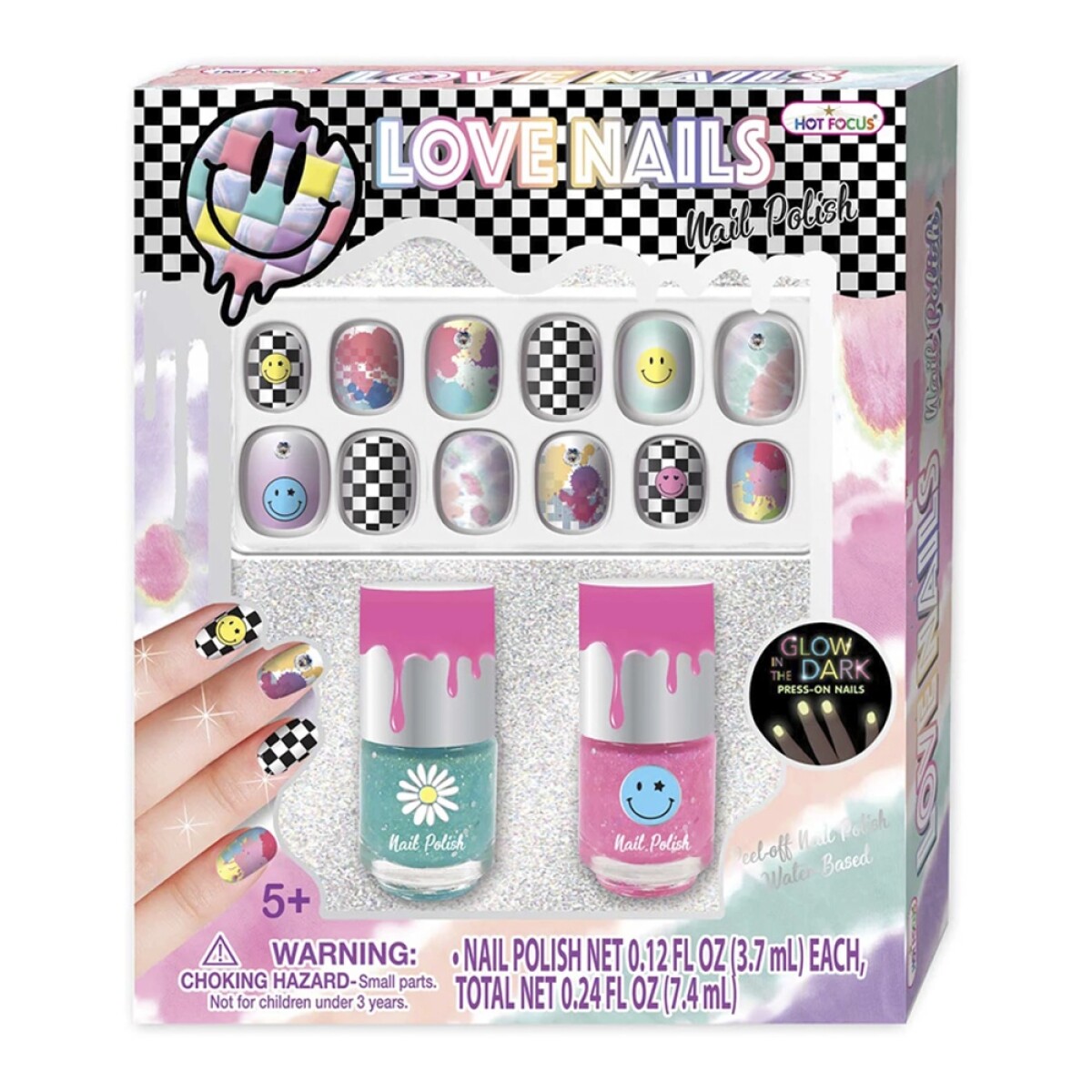 Kit Manicura Niñas 2 Esmaltes Perfumados y 12 Uñas Glow Dark - Cool Vibes 