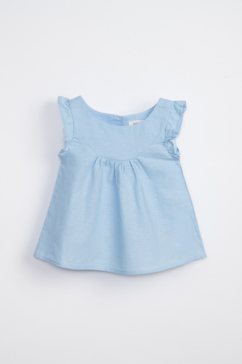 Blusa sin manga volados - Liso Celeste 