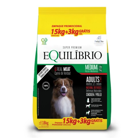 EQUILIBRIO PERROS ADULTOS TODAS LAS RAZAS ACTIVE 15 + 3 KG DE REGALO