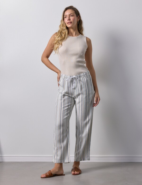Pantalon Lino MULTI/AZUL