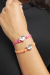 PULSERA DE HILO ELÁSTICO ROSA CON CORAZÓN BAÑADO EN PLATA DE LEY Pulsera