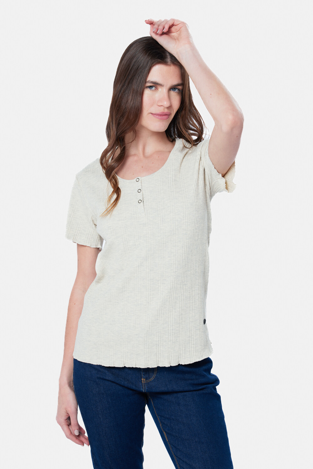 REMERA RIB CON BOTONES Beige