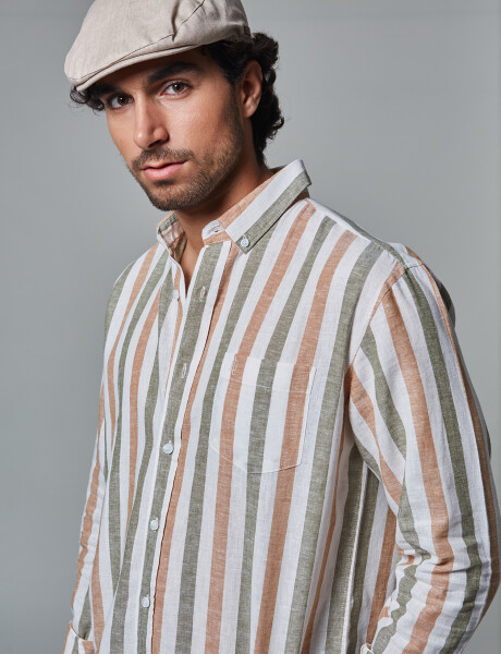 Camisa lino rayada oliva