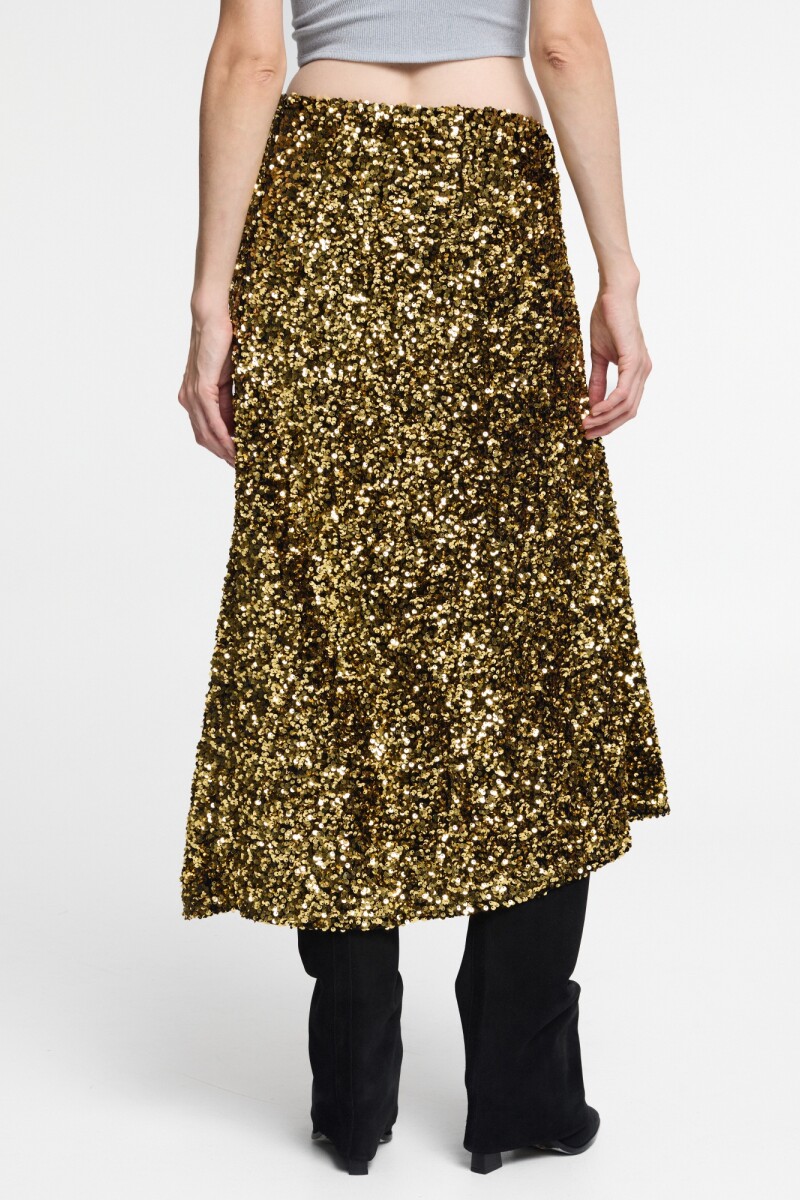 Falda midi de lentejuela Oro