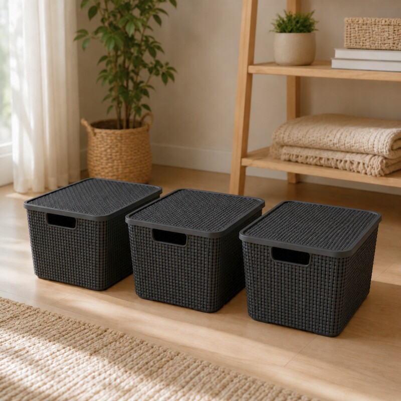 Set x3 Caja ratán 20 lts NEGRO