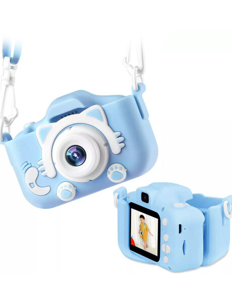 Cámara de fotos infantil 5MP doble lente con pantalla y juegos Celeste