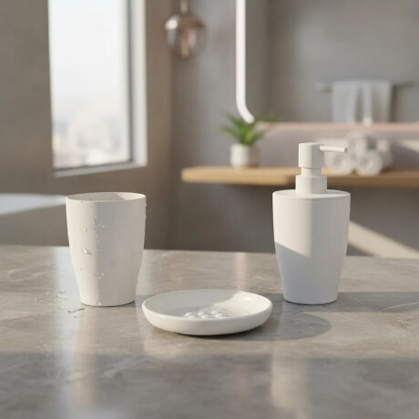 Set de Baño Pure 3 Pzas en Plástico Jaboneras Portacepillos Blanco