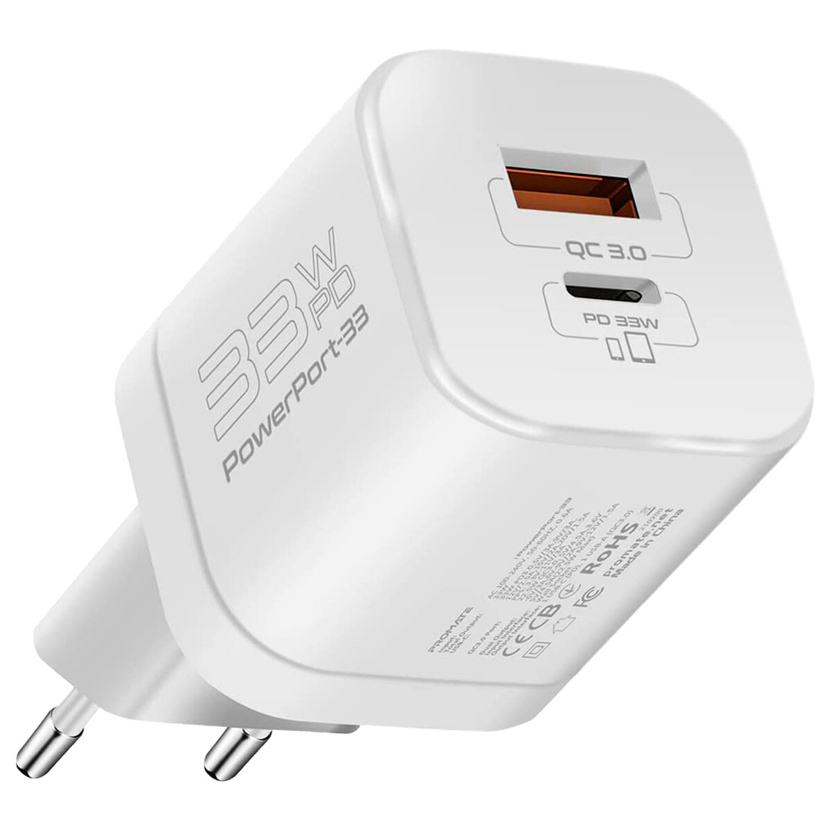 Cargador Promate Powerport 33 Eu - BLANCO 