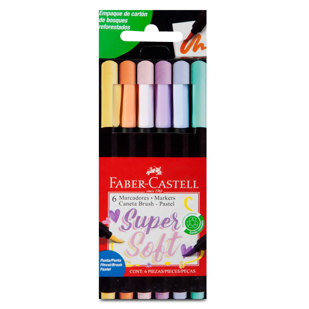 Marcadores Punta Pincel Pastel Supersoft x6 Faber-Castell #Marcadores Punta Pincel Pastel Supersoft X 6 Faber-Castell