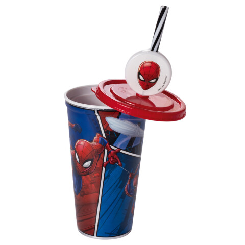 Vaso Plástico Milk Shake con Pin y Pajita 500 ml Spiderman