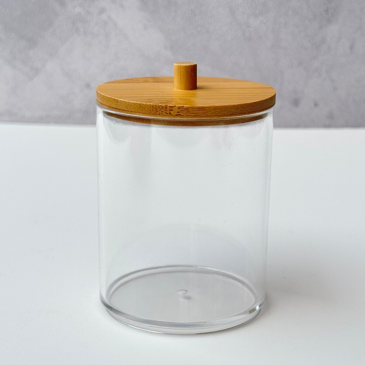 Frasco Organizador Acrilico Tapa Bambu Diametro 7cm x Alto 10cm 