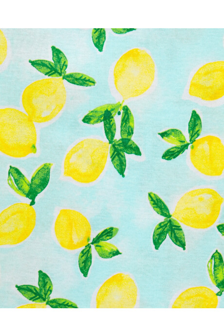 Pijama cuatro piezas de algodón dos remeras y dos bermudas, diseños limones Sin color
