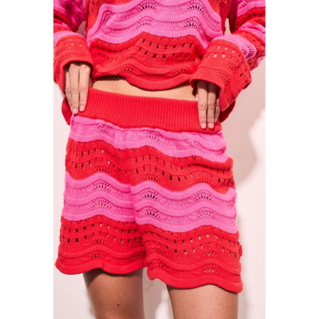Short Tejido Textura Rayas Rojo