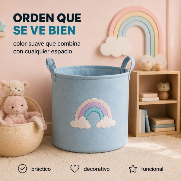Canasto Organizador Infantil Arcoíris Tela Multiuso Bebé Celeste 1