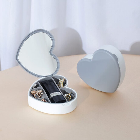 Joyero con espejo en forma de corazon - 10x9x3cm Gris