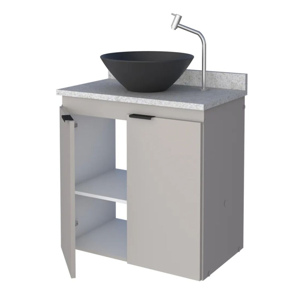 Mueble de baño suspendido Aster beige 60 cm mesada granito Blanco sin bacha Mueble De Baño Suspendido Aster Beige 60 Cm Mesada Granito Blanco Sin Bacha