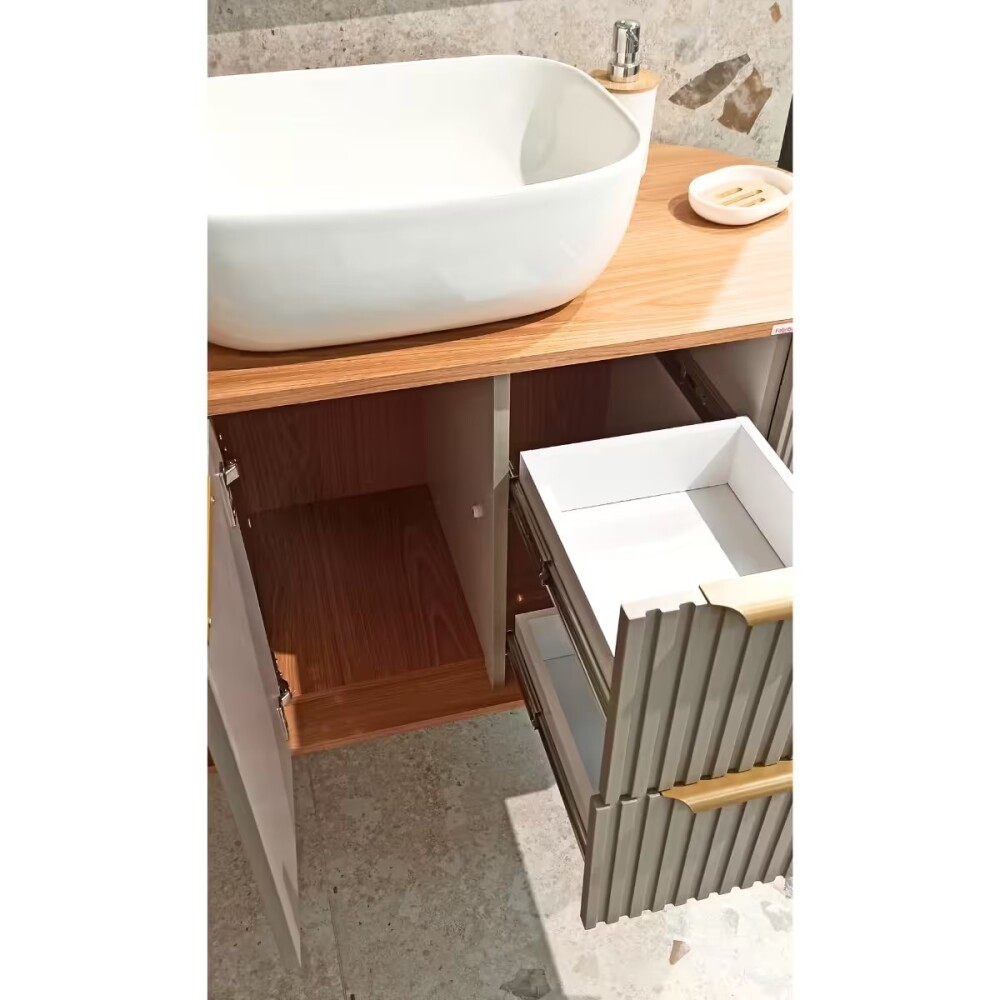 Mueble de baño suspendido Tereza Cristina 100 cm Catedral/Avellana con bacha y botiquin Mueble De Baño Suspendido Tereza Cristina 100 Cm Catedral/avellana Con Bacha Y Botiquin