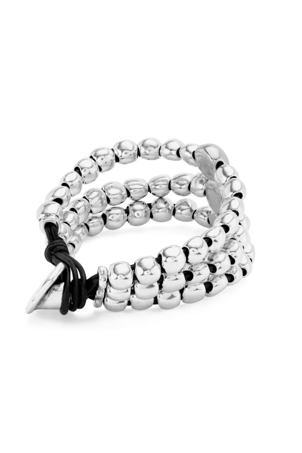 PULSERA DE TRES TIRAS DE CUENTAS DE ALEACIÓN DE METALES BAÑADAS EN PLATA DE LEY Pulsera