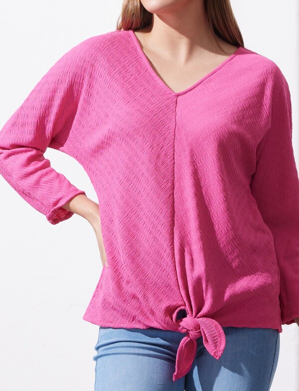 Blusa Ribs Nudo FUCSIA