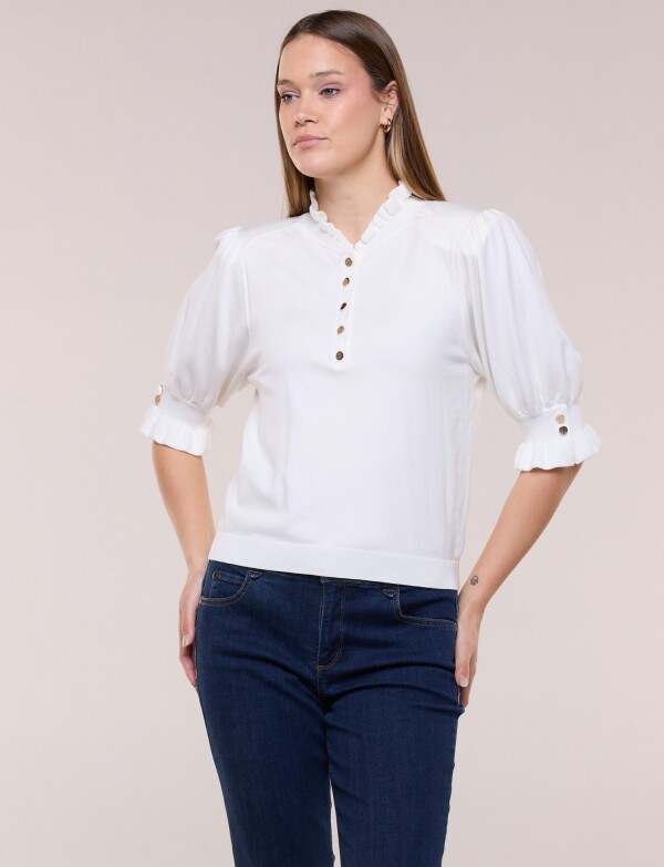 Buzo Cuello Alto Con Volado Y Botones BLANCO