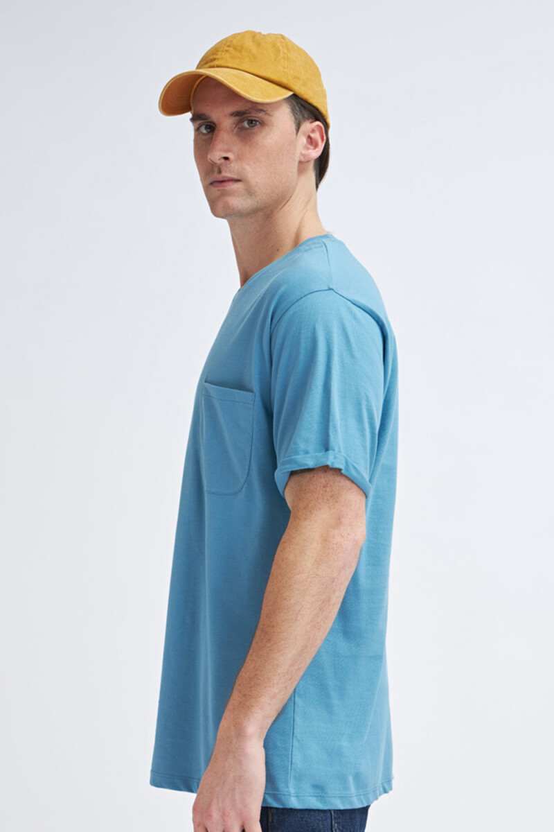 Camiseta manga corta con bolsillo - Azul piedra 