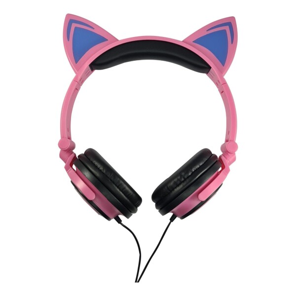 Auriculares Infantil Orejas Gato Luces Led Premium Niñas Color Variante Rosa negro