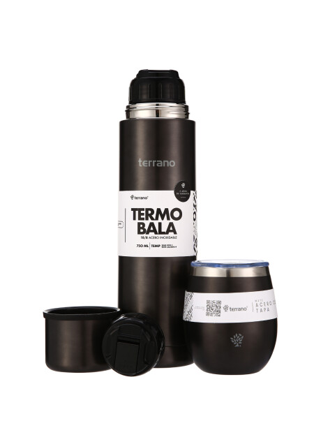 Kit Acero Bala Metalizado - 750mL + Mate Con Tapa Negro