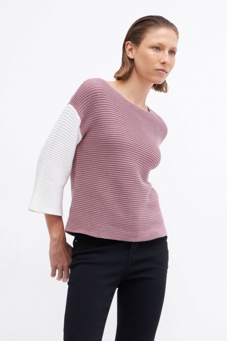 Sweater con mangas en contraste rosa viejo