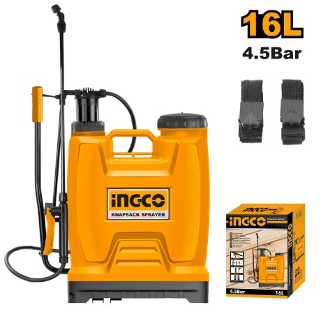 FUMIGADOR PULVERIZADOR MOCHILA 16LT 4.5BAR INGCO HSPP41602 P NEGRO-NARANJA