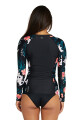 Bahia Front Zip Rash Vest · Manga Larga Hibisco Negro