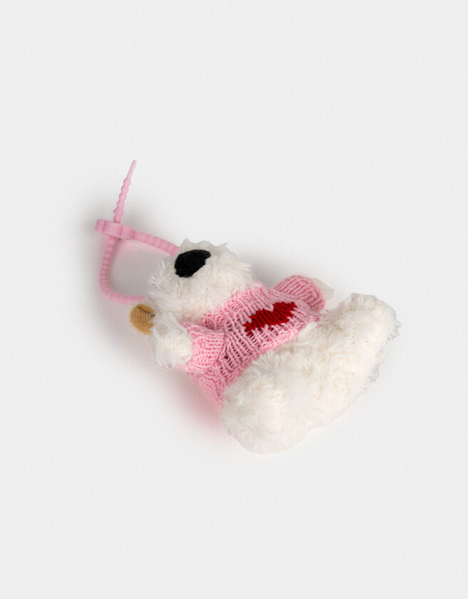 Llavero Peluche Llavero Y Charm De Perrito Con Sweater - Blanco Crema