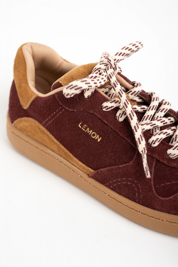 Zapatilla Gamuza Combinada Burdeos