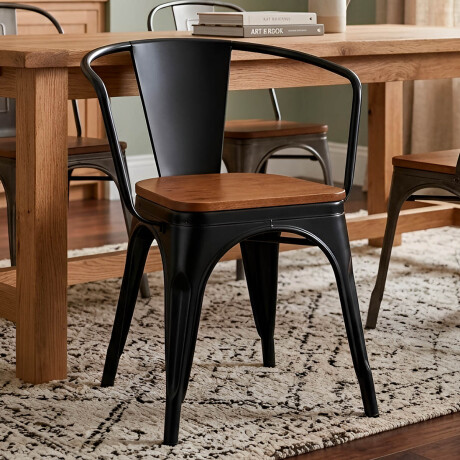 Silla Tolix Metálica Madera Comedor Living Jardín Silla Tolix Metálica Madera Comedor Living Jardín