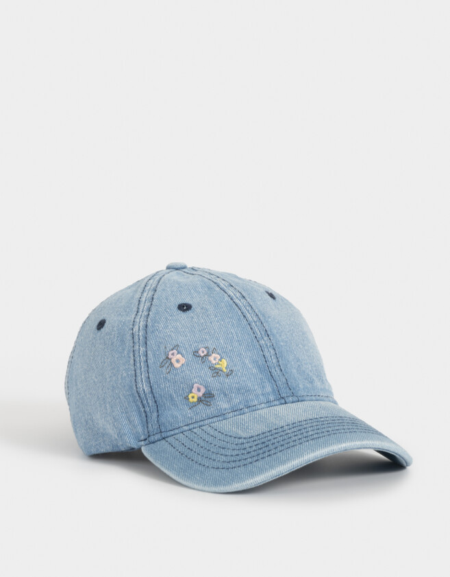Caps Flores Gorra Denim Florcitas - Azul Gastado