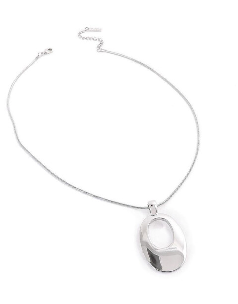 Cadena Corta con Dije Metal Collar Con Dije Ovalado - Plateado Rodio