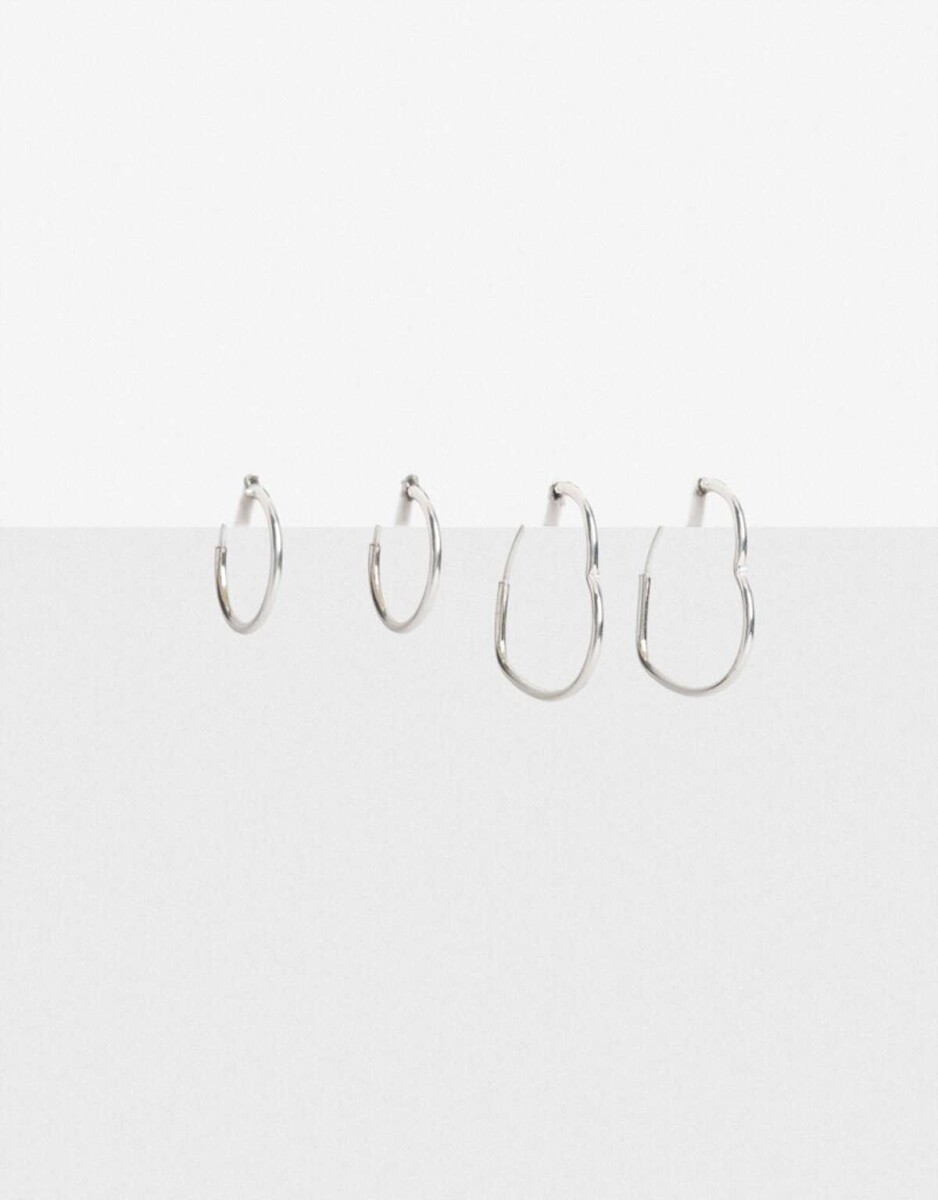 Set De Aros Argolla Plata 925 - Plateado 