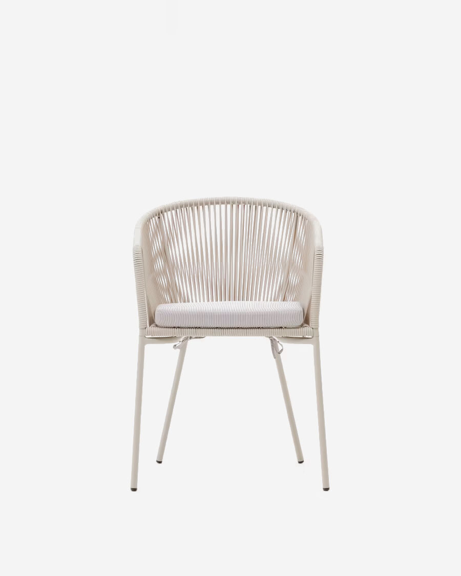 Silla Yanet de cuerda sintética crudo y patas de acero galvanizado Silla Yanet de cuerda sintética crudo y patas de acero galvanizado
