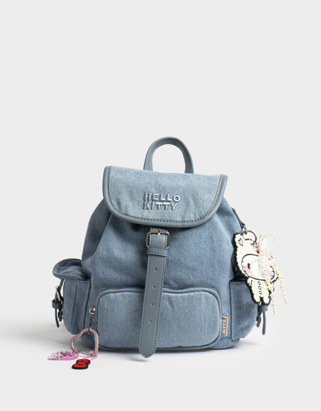 Mochilas Urbanas De denim Mochila Denim Hello Kitty Kawaii - Azul Celeste