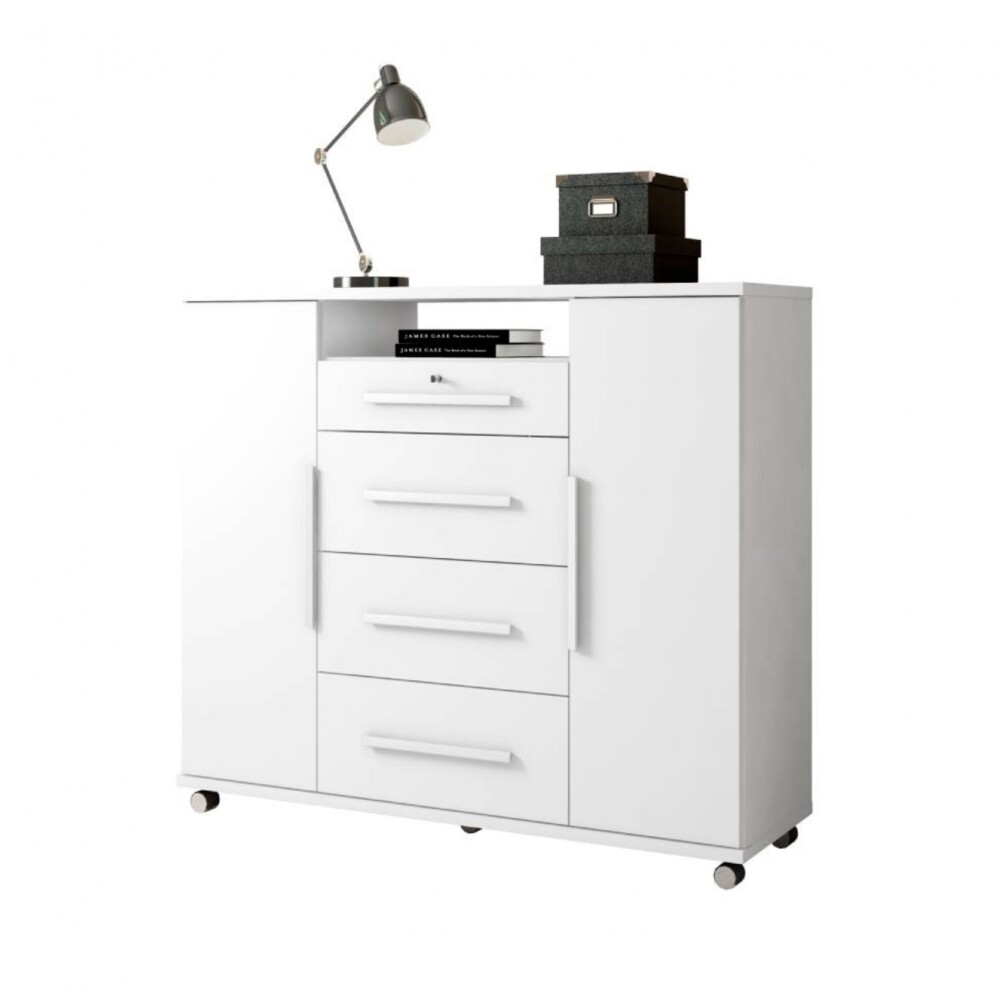 Cómoda Zapatera Versatil 2 Puertas 4 Cajones Blanco