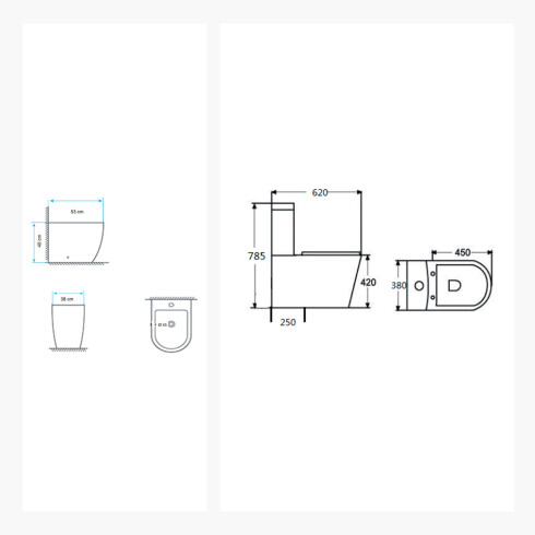 JUEGO DE INODORO CON TAPA, MOCHILA Y BIDET MARCA AQUALIA DESCARGA A 25CMS. 000