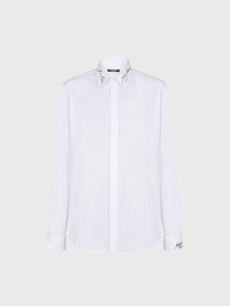 Balmain - Camisa de popelina con cuello bordado Blanco